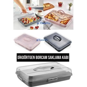Resim Dikdörtgen Borcam Kutusu | Pasta Börek Taşıma Kilitli Pasta Börek Borcam Saklama ve Taşıma Kabı 