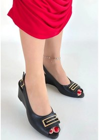 Resim Mamba Siyah Cilt Dolgu Topuk Ayakkabı Siyah 