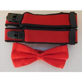 Resim Kırmız Pantolon Askısı Ve Papyon Kombini Yetişkin Boy Kırmızı 