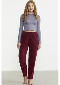 Resim Paça Detaylı Polar Eşofman Altı - Bordo 001 