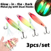 Resim 1 set Karanlıkta Parlayan Metal Jig Karışık Renk Seti, Gerçekçi Pullu ve Silikon Etekli Tuzlu Su Tatlısu Balıkçılık Yemi, Gece Balıkçılığı, Tuzlu Su, Tatlısu Levrek vb. için Uygun 