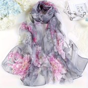 Resim Şık Vintage Şakayık Desenli Eşarp - Nefes Alabilen Polyester, Esnek Olmayan Kadın Moda Aksesuarı, Yumuşak Pembe Mor Gri Beyaz Çiçekler ile Tatil ve Özel Günler İçin, Avrupa Tarzı Tasarım, Zarif Kumaş İşçiliği, Stil Gücendirecek Eşarp, Şık Giyim Aksesuarı 