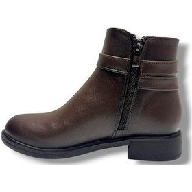 Resim Fancy 5000-26 Anatomik Cilt Deri Tokalı Fermıuarlı Kadın Bot Kahverengi 