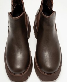 Resim Luvi Shoes Clen Kahverengi Cilt Hakiki Deri Lastikli Kadın Kalın Tabanlı Bot Kahverengi Deri 