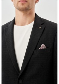 Resim İmza Koyu Antrasit Desenli Örme Mono Yaka Tam Astar Esnek 6 Drop Comfort Fit Casual Ceket 1002245164 Koyu Antrasit 