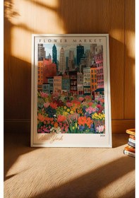 Resim New York Amerika Çerçeveli Tablo Seyahat Severlere Salon Ve Ofis İçin Estetik Duvar Dekoru Travel Flower Market 