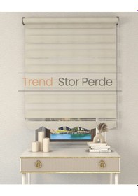 Resim Geniş Plise Krem Etek Dilimli Zebra Stor Güneşlik Perde Kırık Krem 