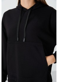 Resim Tommy Life Siyah Kompakt Pamuklu Kalın Pürüzsüz Dokulu Kapüşonlu Oversize Fit Kadın Sweatshirt - 97291 Siyah 