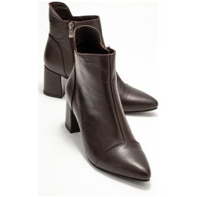 Resim Gael Kahverengi Cilt Hakiki Deri Kadın Kalın Topuklu Bot Kahverengi Deri 