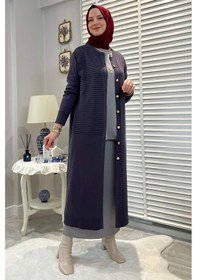 Resim Rabia Şamlı Manolya Antrasit Triko Hırka Çok Renkli 