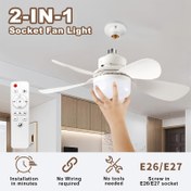 Resim 39,98 cm 2’si 1 Arada Soket Akıllı Fan Lamba, 30W Ayarlanabilir LED Tavan Vantilatörü Işığı, E26/E27 Vidalı Modern Tavan Vantilatörü Işıklı Kumanda, 3 Hız 3 Renkli Edison Ampul Yedek Parçası, Yatak Odası Oturma Odası Garaj için Enerji Verimli Sessiz Fan Lambası 