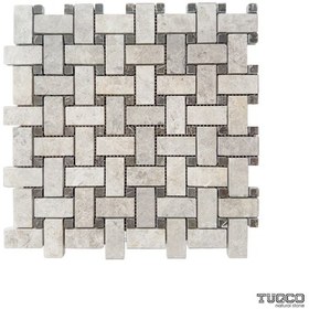 Resim Tuqco Doğal Taş Tundra Gri - Emperador Basket Cilalı Mermer Mozaik 