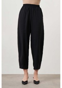 Resim Mizalle Beli Lastikli Şalvar Siyah Pantolon Siyah 