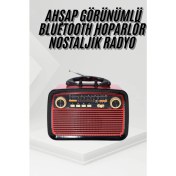 Resim Techno Stock Nostalji Radyo Bluetooth Hoparlör Usb-Sd Kart Giriş Led Fener Işıklı Bataryalı Pilli 