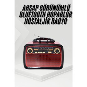 Resim Techno Stock Nostalji Radyo Bluetooth Hoparlör Usb-Sd Kart Giriş Led Fener Işıklı Bataryalı Pilli 