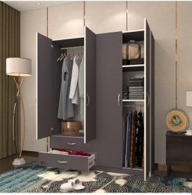 Resim Kenzlife Gardırop 4 Kapaklı Kapılı 2 Çekmeceli Orkide Gri 180 120 42 Gardolap Dolap 