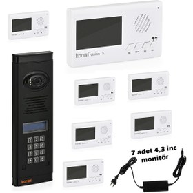 Resim konwi intercom Görüntülü Diafon Seti Apartman Tipi 7 Daire Set Vsions 4,3 Monitör Zil paneli şifreli Kameralı 60w 