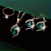 Resim Yeşil Cam ve Alaşımlı Bohem Tarzı 4 Parça Kadın Moda Takı Seti - Tatil İçin Hazır Küpe, Kolye ve Yüzük Seti, Tüm Mevsimler İçin Uygun, Günlük ve Tatil Kullanımı İçin İdeal 