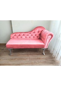 Resim Ters Kol Dekoratif Bihter Koltuk Josefin Puf 110 Cm Gümüş Ayak Pembe 