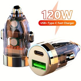 Resim 2'si 1 Arada USB+Type C Araç Şarj Cihazı, Şeffaf Çekme Halkalı USB C Araç Şarj Cihazı, Hızlı Şarj USB Çekme Halkalı Araç Şarj Cihazı iPhone ve Xiaomi POCO için 