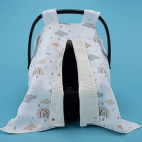 Resim Puset Örtüsü - Çift Taraflı - Krem Waffle - Yeşil Gökkuşağı 