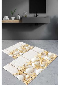 Resim Dijital Baskılı Yıkanabilir Deniz Yıldızı Desenli Kaymaz Taban 2'li Banyo Paspas Seti Renkli 