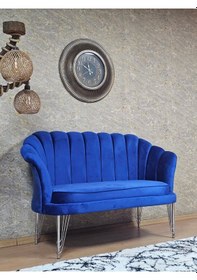 Resim Zafir İkili İstiridye Krom Kaplama Telli Ayak Çay Seti Koltuk Tekli Berjer , İkili Berjer Koltuk Mavi 