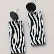 Resim Minimalist Şık Düzensiz Siyah Beyaz Çizgili Akıcı Dikdörtgen Geometrik Günlük Çok Yönlü Kadın Moda Sallantılı Küpeler, Tüm Mevsim Giyilebilir, Hediye Etkinliği, Günlük Kullanım 