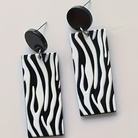 Resim Minimalist Şık Düzensiz Siyah Beyaz Çizgili Akıcı Dikdörtgen Geometrik Günlük Çok Yönlü Kadın Moda Sallantılı Küpeler, Tüm Mevsim Giyilebilir, Hediye Etkinliği, Günlük Kullanım 