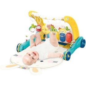 Resim NW NessiWorld BIB6015 -Vardem Piyanolu 2 in 1 Bebek Yürüteci ve Tavşan Desenli Mavi Oyun Halısı 