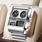 Resim Hanyang Tüm Gümüş Lıge Yeni Izle Üst Marka Lüks Moda Erkek Saatler Altın Paslanmaz Çelik Spor Kare Erkekler Için Dijital Analog Büyük Kuvars Saatler (Yurt Dışından) 