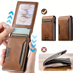 Resim SUTENI Vintage Tarzı Erkek Cüzdanı, Düz Renk Suni Deri Kart Tutucu Yuvalarla, Kapaklı, Otomatik Çıkarma Düğmesi, Örgüsüz, Dayanıklı Astar - Yıkamayın, Nakit Organizatörü|Şık Deri Cüzdan|Premium Dikiş 