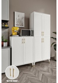 Resim Panjurlu Metal Kulp Pnj6190 Çok Amaçlı Dolap 6 Kapaklı Mutfak Dolabı Balkon Dolabı Kiler Banyo Dolabı Ayakkabılık Beyaz Gold 