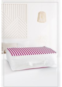 Resim Vedsey Orta Boy Pembe Çizgili Hurç & Baza Altı -dolap İçi - Sandık İçi Düzenleyici & 53x44x20 Cm Pembe 
