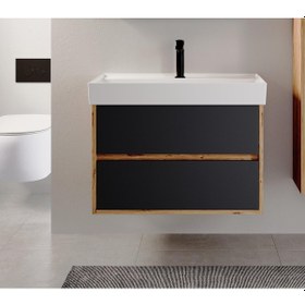 Resim Denko Forever 80 Cm Antrasit Banyo Dolabı Alt Modül Lavabo Antrasit 