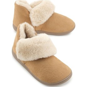 Resim Gezer Kadın Kışlık İçi Peluşlu Rahat Taban Ev Bahçe Panduf Bot Kahve 