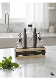 Resim Ahşap Doğal 3lü 2+1 Set Yağdanlık Ve Sosluk Takımı Set Ceviz 1 Set Ceviz 