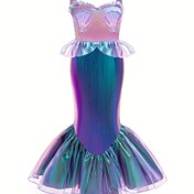 Resim Kızların Siren Kuyruğu Kostüm, Noel Partisi Elbisesi, Cadı Partisi Mayo, Polyester, Tatlı Stil, Askısız, Kolsuz, Tek Renk, Mevsimsel, Normal Uygun, Dikişli Uygun, Paddingsiz, Üstten Giydirme 