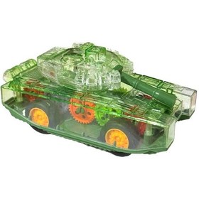 Resim Sürtmeli Şeffaf Işıklı Tank Askeri Araç 15 Cm Yeşil Renkli 