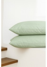 Resim Vevra Yeşil Düz Renkli 2 Li Yastık Kılıfı Pamuklu Kumaş Fermuarlı Yeşil 