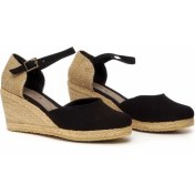 Resim Dolgu Topuk Keten Ön Düz Arka Hasır Sandalet Siyah 