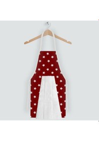 Resim Havlulu Mutfak Önlüğü Panama Örgülü Kırmızı - Beyaz 