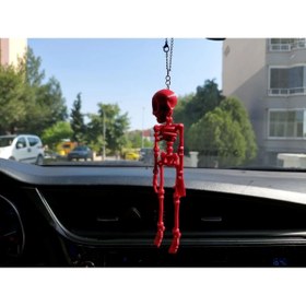 Resim PleksiGarajı Sallanan Iskelet Dikiz Ayna Süsü 12cm KIRMIZI 