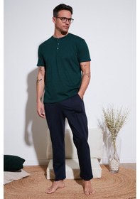 Resim Buratti Pamuklu Beli Lastikli Regular Fit Kısa Kollu Erkek Pijama Takımı 6572009 Yeşil 