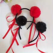 Resim Xuweiwei 2 Adet Peluş Tavşan Kulaklı Şerit - Kırmızı Ve Siyah Desenli, Performans Ve Özel Günler İçin 1 Adet Kırmızı + 1 Adet Siyah 