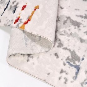Resim Novah Gri Soyut Modern Geometrik Etnik Eskitme Desenli Boho Makinada Yıkanabilir Hafif Hav Toz Vermez Leke Tutmaz Kaymaz Taban Dijital Makine Baskı Halı Oturma Odası Salon Yolluk Koridor Mutfak Halısı 