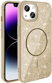 Resim Apple iPhone 13 için Magsafe ile uyumlu Kılıf Parlak Simli Shinig Okso Kapak Gold 
