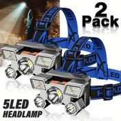 Resim 2 Adet Taşınabilir Dış Mekan Baş Lambası, 5LED, USB Şarj Edilebilir Ayarlanabilir, Hafif Balıkçılık ve Kamp Baş Lambası Seyahat, Kamp, Balıkçılık, Elektrik Kesintisi Acil Durumları İçin 