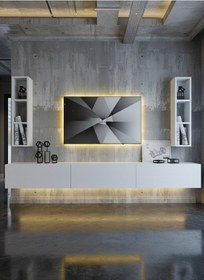 Resim Resital Ledli Duvara Monte Tv Sehpası - Beyaz - W6007-1 Beyaz 