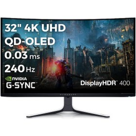 Resim Dell Alienware AW3225QF 32 4K UHD 3840x2160 240Hz 0.03 ms HDMI DP Type-C HDR 400 G-Sync QD OLED Gaming Monitör 